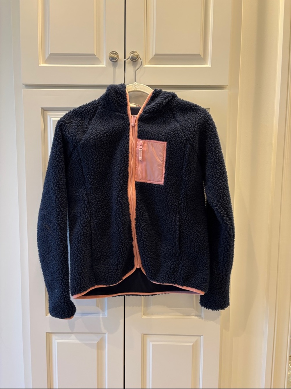 Crewcuts Navy Sherpa Jacket with Pink Trim